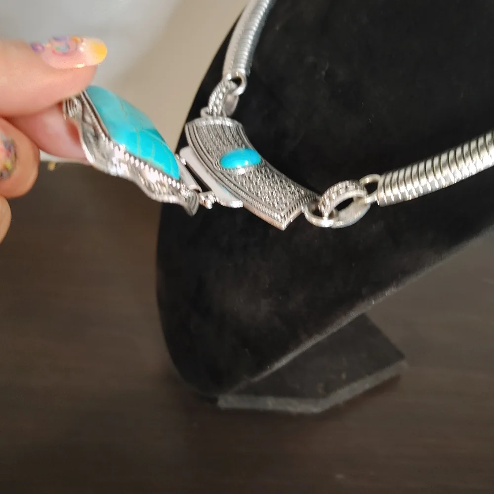Silver and Turquoise Statement Necklace - Picture 3 of 3